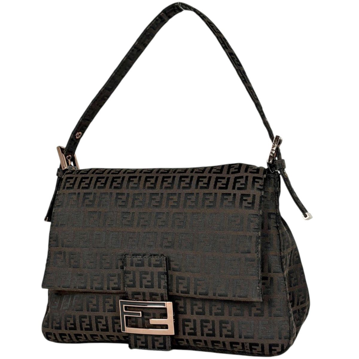 Fendi Shoulder Bag Zucchino Mamma Bucket Canvas Brown 8