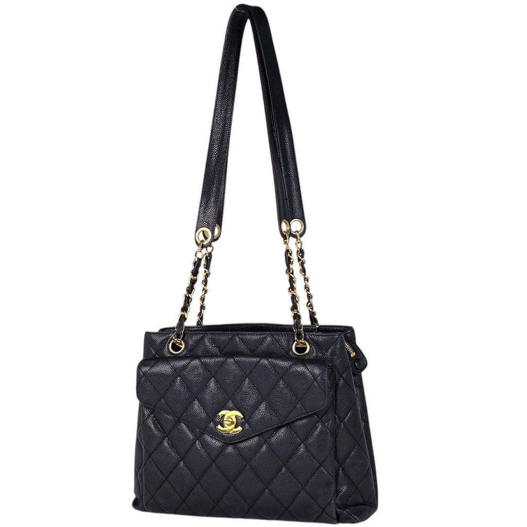 Chanel Tote CC Logo Caviar Leather Black