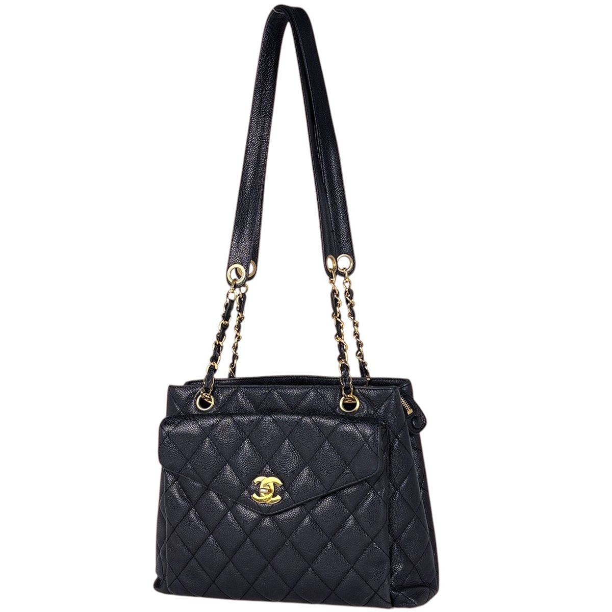 Chanel Tote CC Logo Caviar Leather Black