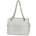 Chanel Shoulder Bag CC Logo Quilted Caviar Leather White