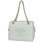 Chanel Shoulder Bag CC Logo Quilted Caviar Leather White