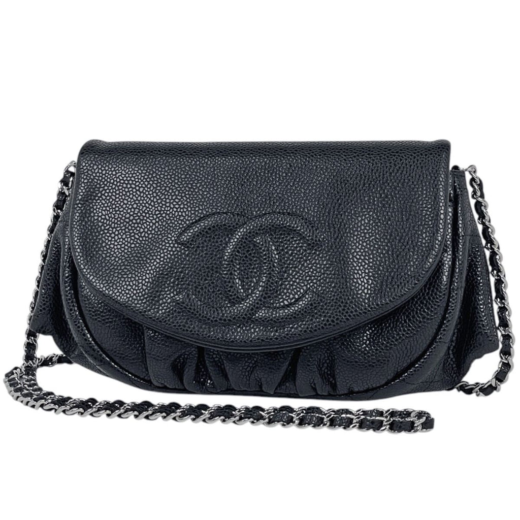 Chanel Chain Wallet CC Logo Half Moon Caviar Leather Black Shoulder