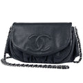 Chanel Chain Wallet CC Logo Half Moon Caviar Leather Black Shoulder