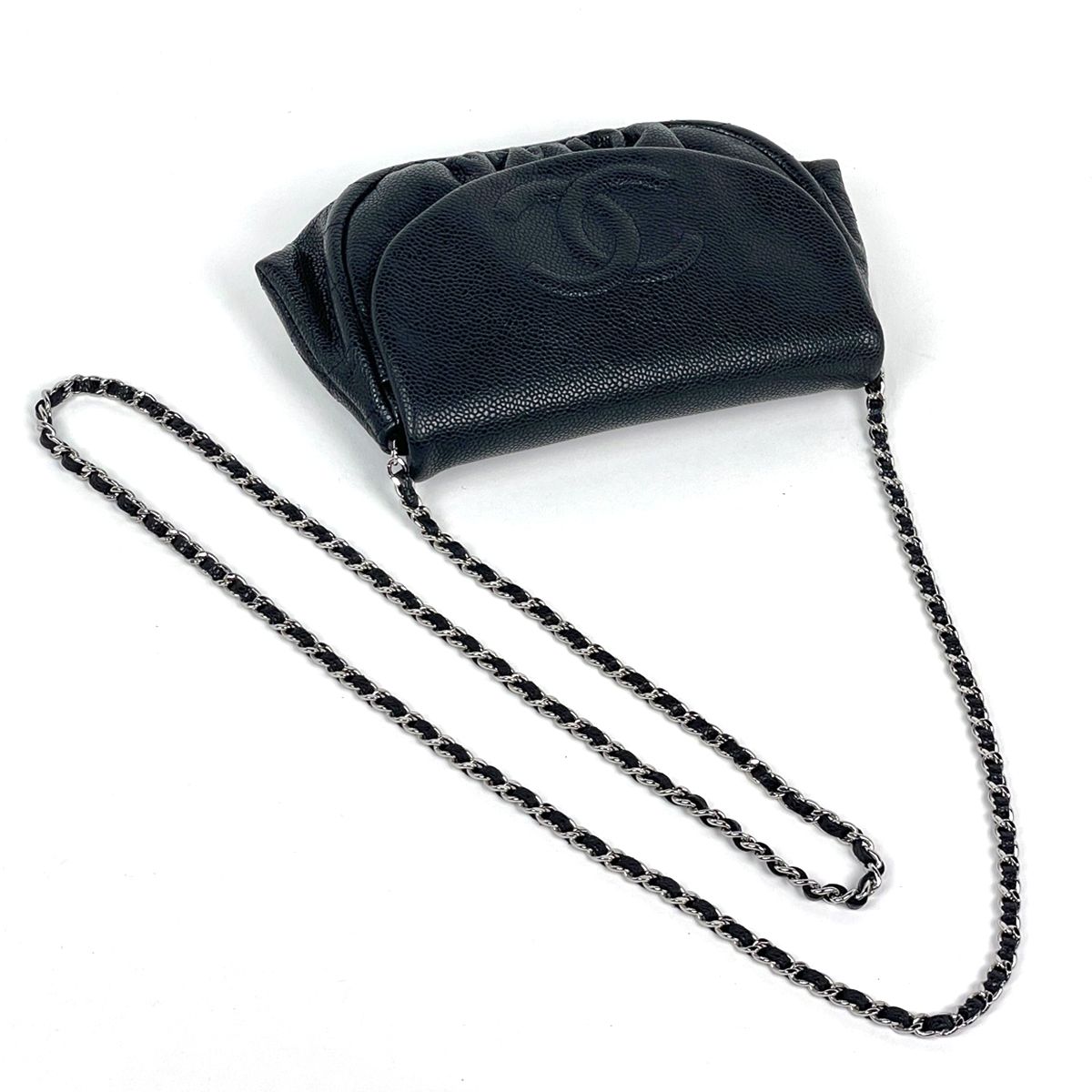 Chanel Chain Wallet CC Logo Half Moon Caviar Leather Black Shoulder — view 4