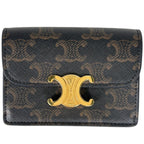 Celine Card Case Triomphe Leather Black Brown