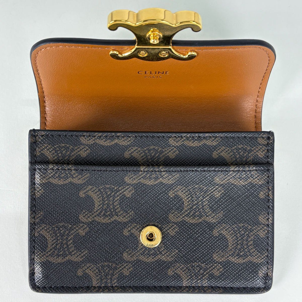 Celine Card Case Triomphe Leather Black Brown — view 7