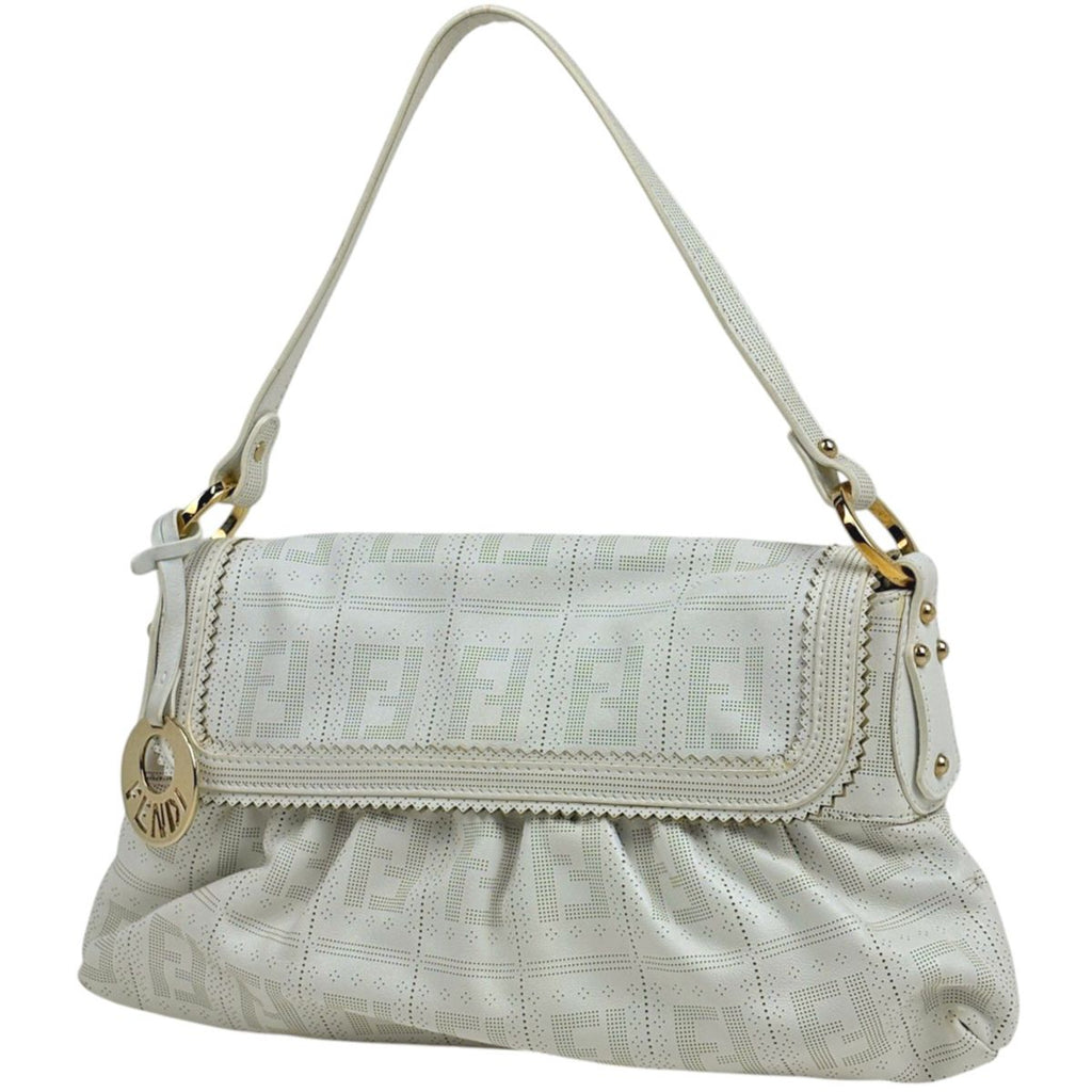 Fendi Shoulder Bag Zucchini Leather White