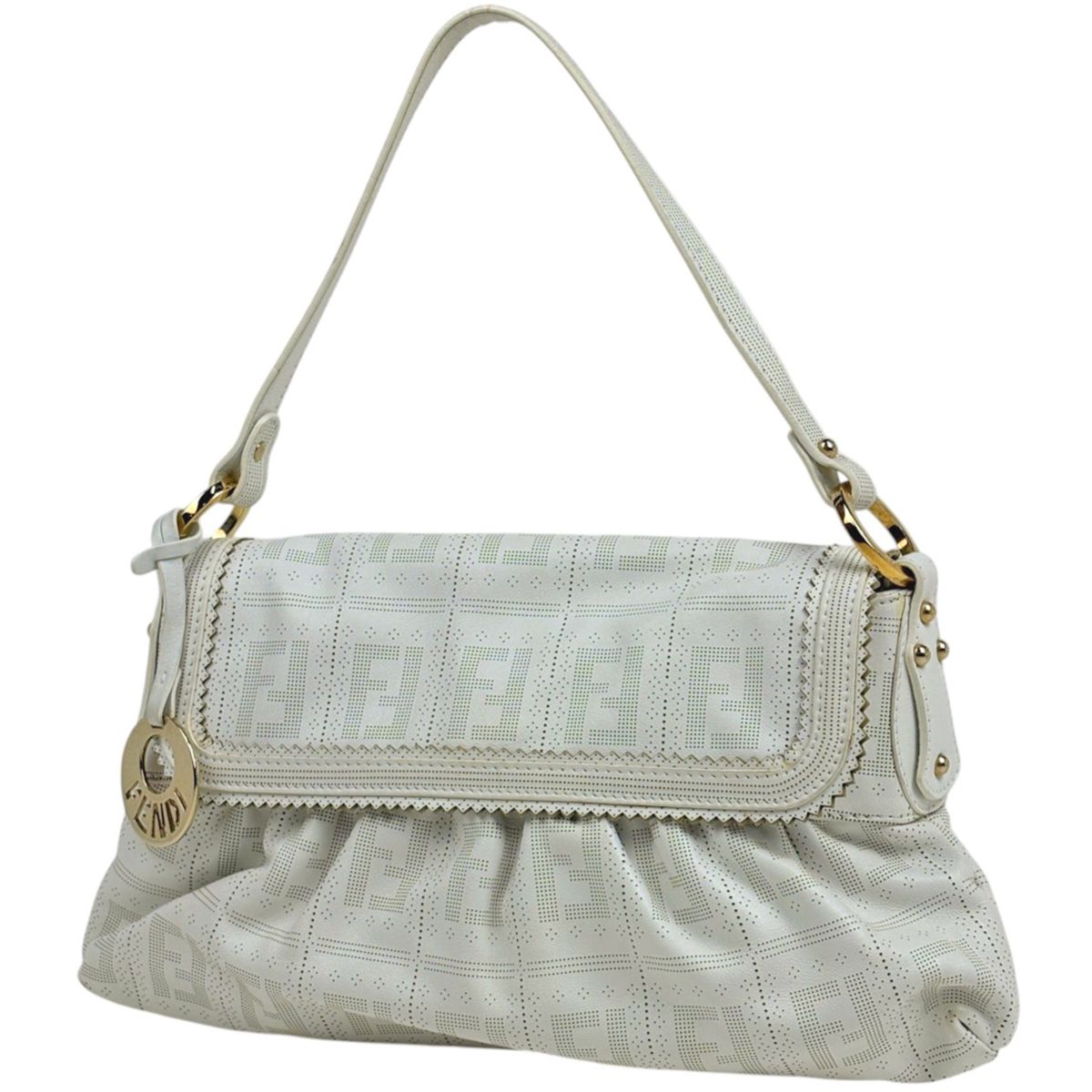 Fendi Shoulder Bag Zucchini Leather White