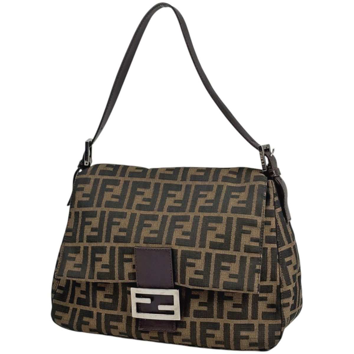 Fendi Shoulder Bag Zucchini Mamma Baguette Canvas Brown