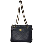 Chanel Shoulder Bag Quilted CC Logo Leather Black
