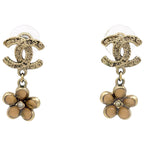 Chanel Earrings CC Logo Flower Swing Rhinestone Gold