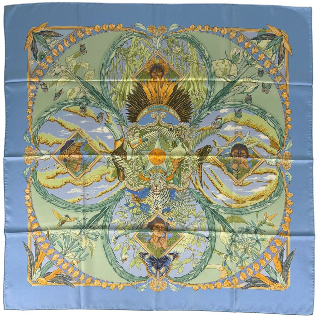 Hermes Carre 90 Amazonia Scarf Silk Blue Multicolor