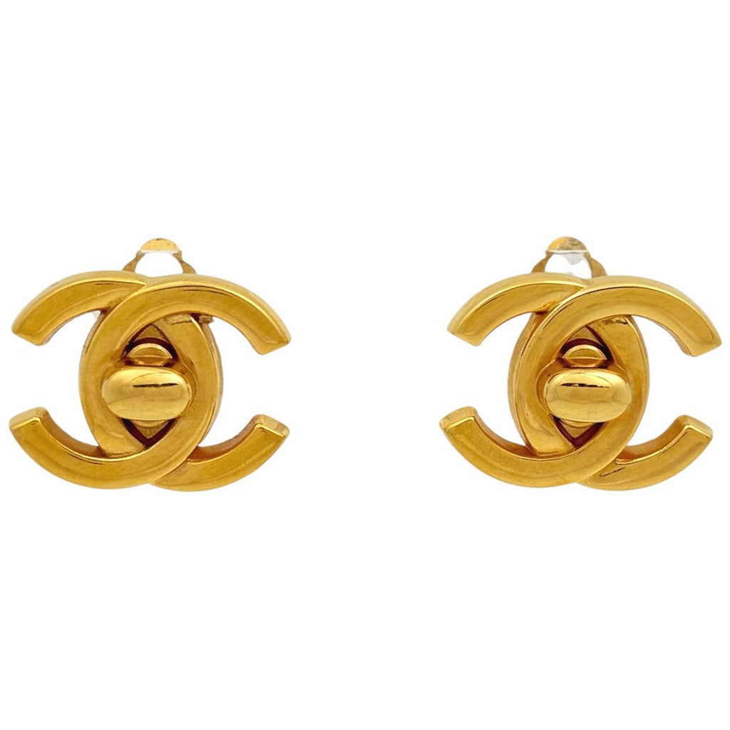 Chanel Earrings CC Logo Turnlock Gold Plated