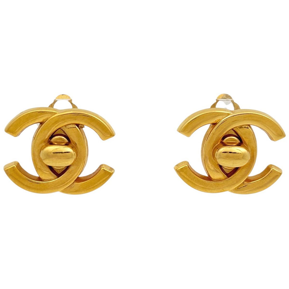 Chanel Earrings CC Logo Turnlock Gold Plated