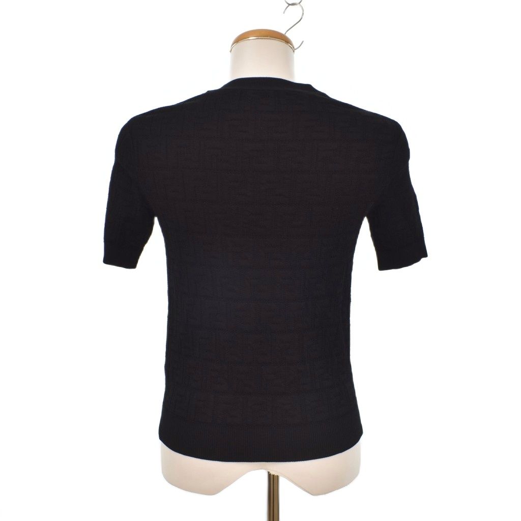 Fendi T-Shirt Knit Sweater Short Sleeve Crew Neck FF Logo Zucca Pattern — view 3