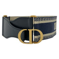 Dior Belt 70 Dark Navy Beige Embroidery Leather