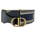 Dior Belt 70 Dark Navy Beige Embroidery Leather