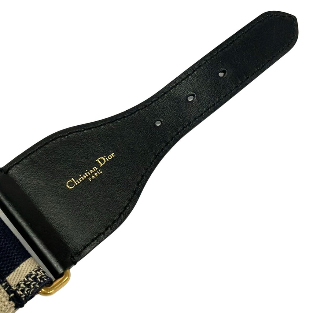 Dior Belt 70 Dark Navy Beige Embroidery Leather — view 6