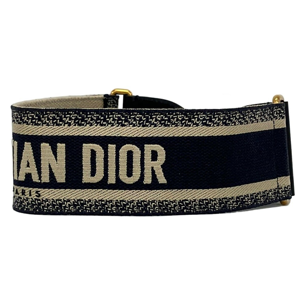 Dior Belt 70 Dark Navy Beige Embroidery Leather — view 2