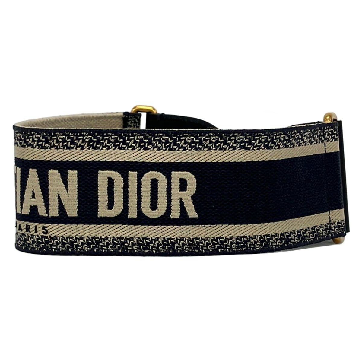 Dior Belt 70 Dark Navy Beige Embroidery Leather — view 2