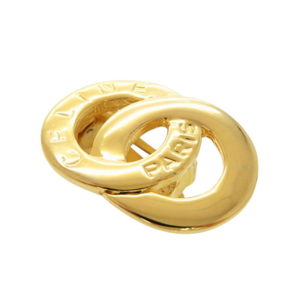 Celine Vintage Double Circle Logo Metal Gold Earrings — view 6