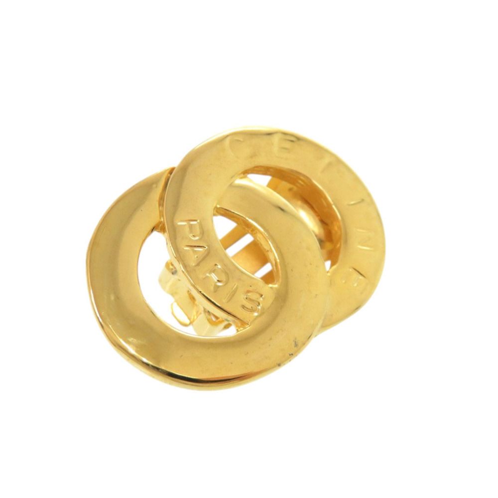 Celine Vintage Double Circle Logo Metal Gold Earrings — view 5