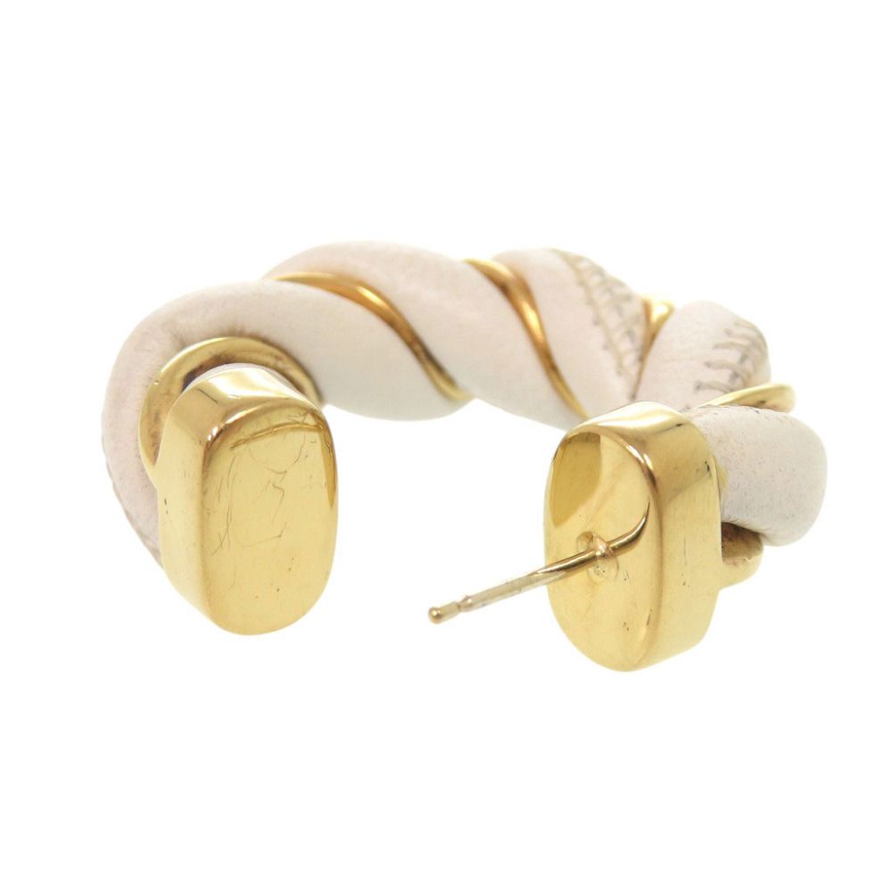 Bottega Veneta Twist Hoop 925 Sterling Silver Leather Gold White Earrings — view 5