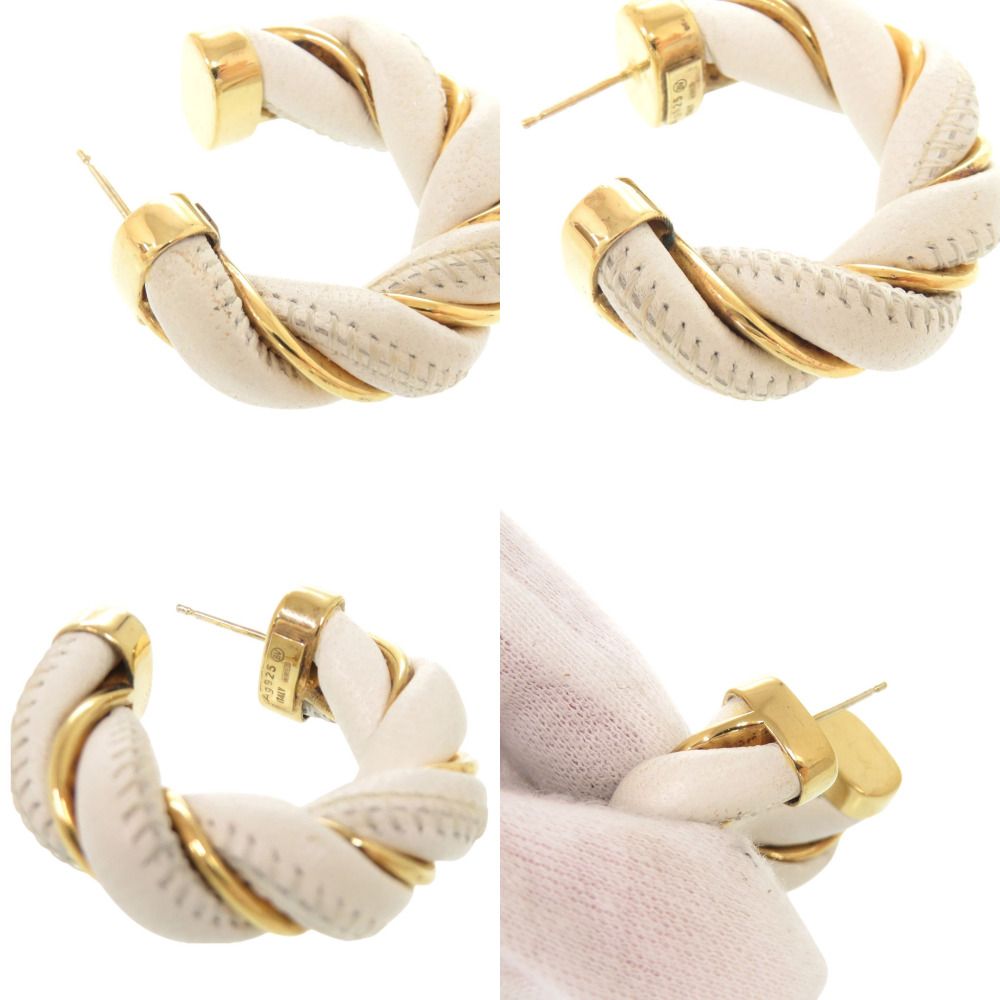 Bottega Veneta Twist Hoop 925 Sterling Silver Leather Gold White Earrings — view 9