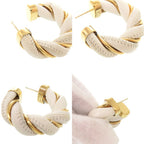 Bottega Veneta Twist Hoop 925 Sterling Silver Leather Gold White Earrings — view 9