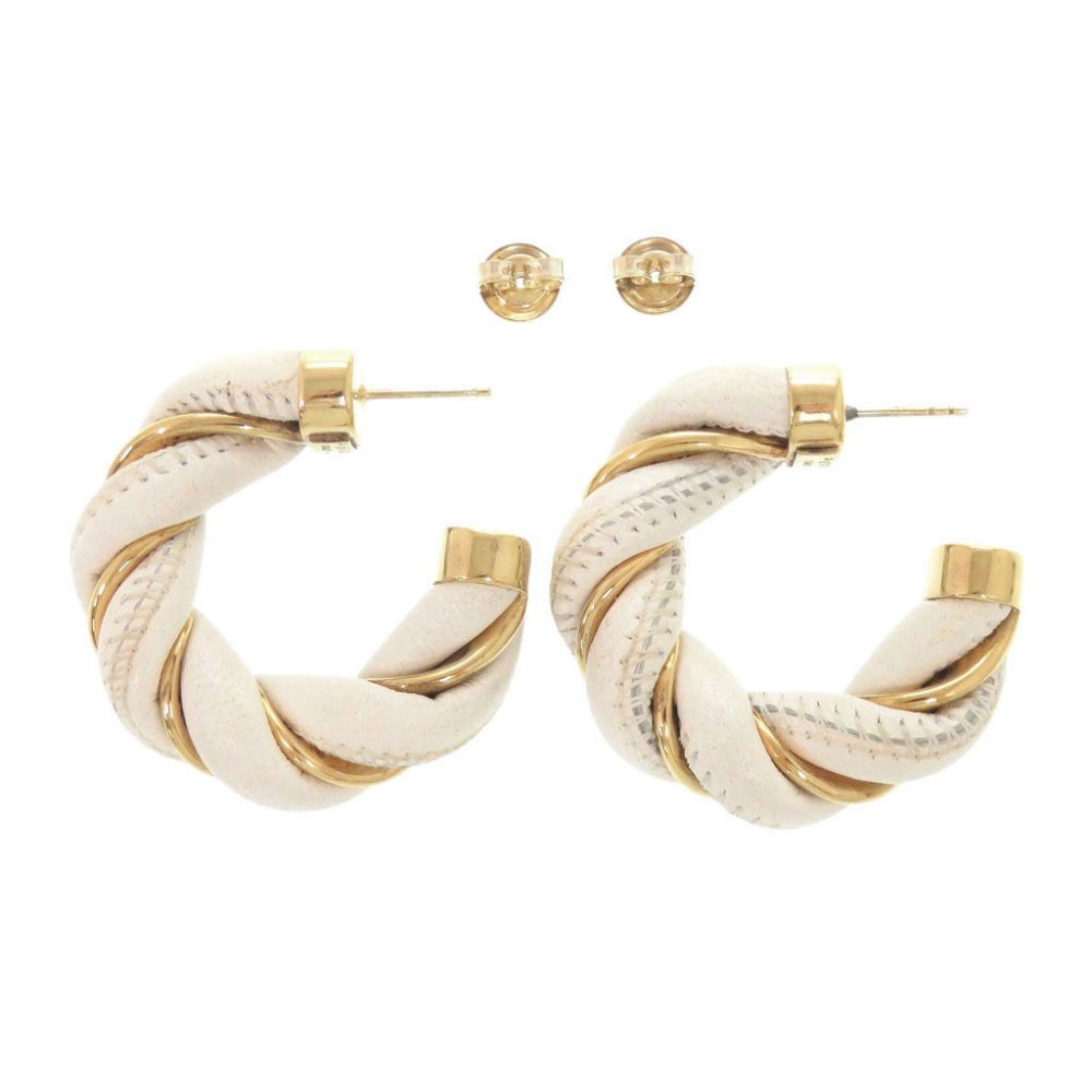 Bottega Veneta Twist Hoop 925 Sterling Silver Leather Gold White Earrings — view 3