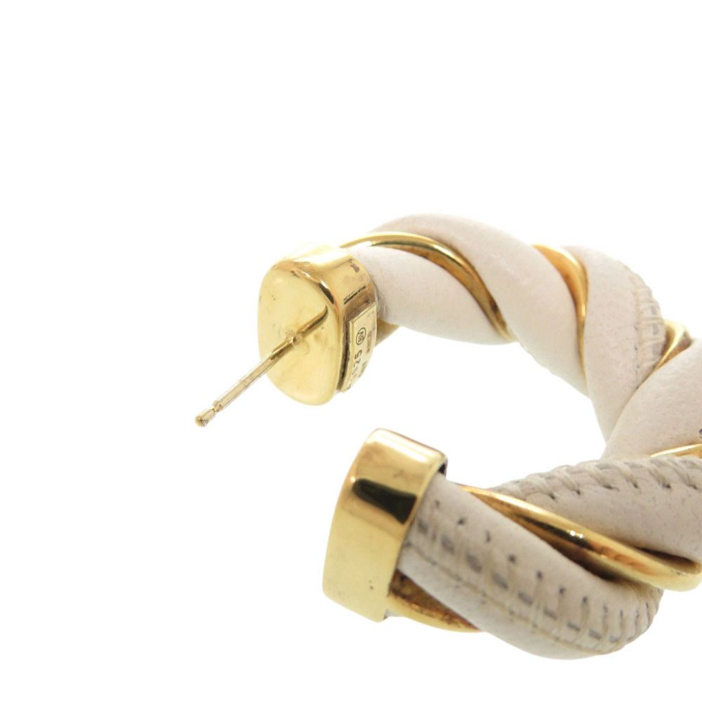 Bottega Veneta Twist Hoop 925 Sterling Silver Leather Gold White Earrings — view 7