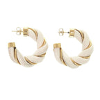 Bottega Veneta Twist Hoop 925 Sterling Silver Leather Gold White Earrings