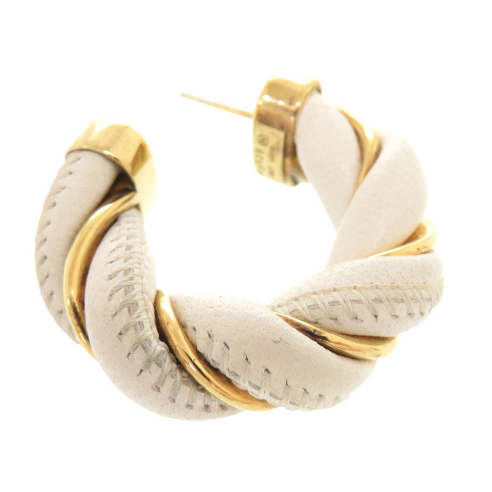 Bottega Veneta Twist Hoop 925 Sterling Silver Leather Gold White Earrings — view 8