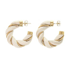 Bottega Veneta Twist Hoop 925 Sterling Silver Leather Gold White Earrings — view 2