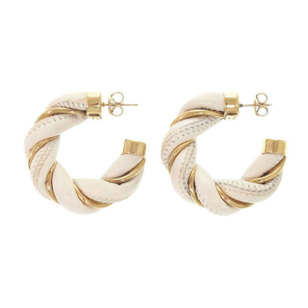 Bottega Veneta Twist Hoop 925 Sterling Silver Leather Gold White Earrings — view 2