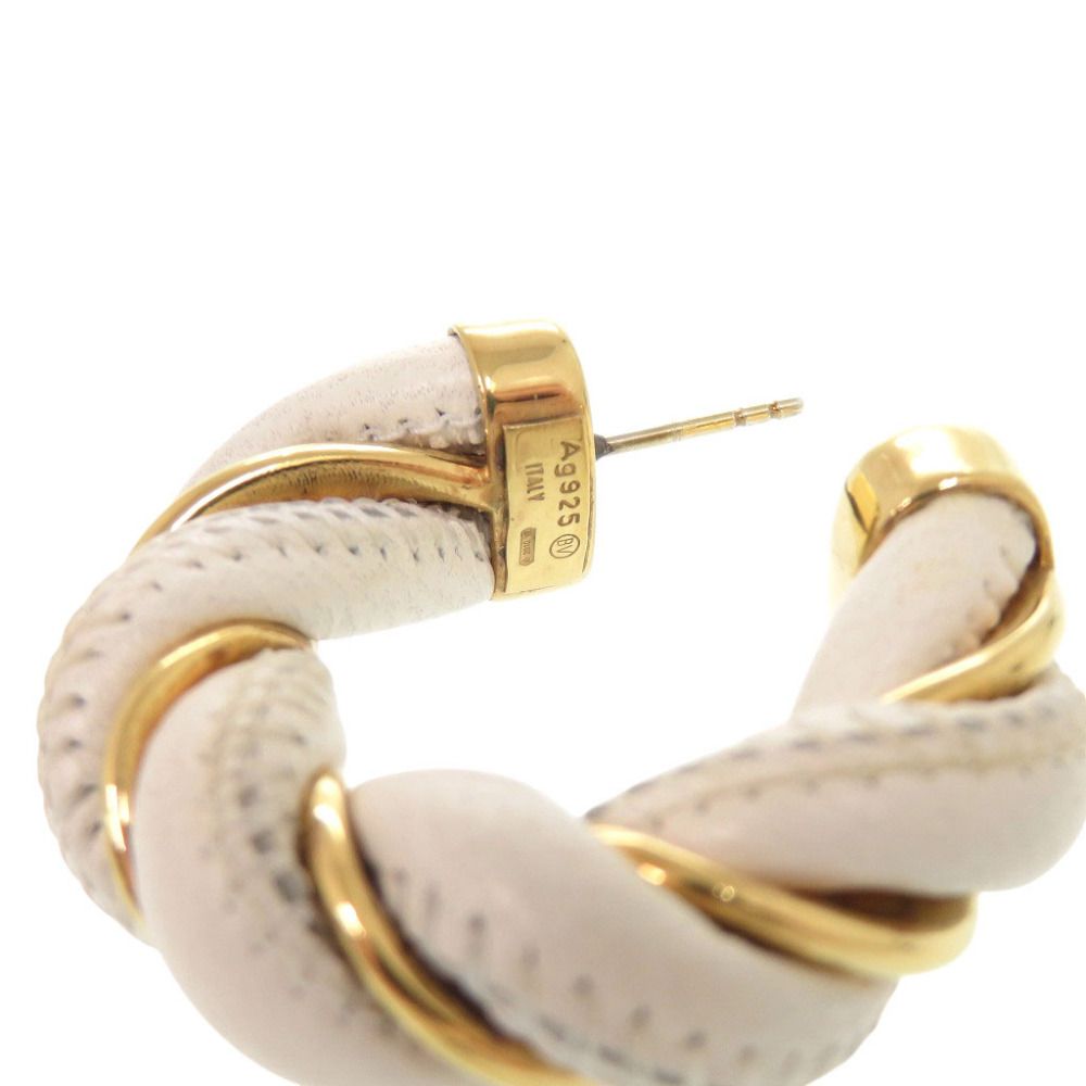 Bottega Veneta Twist Hoop 925 Sterling Silver Leather Gold White Earrings — view 4