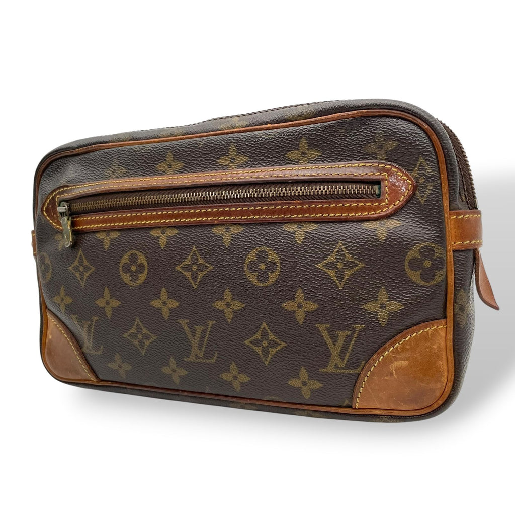 Louis Vuitton Monogram Marly Dragonne Clutch Secondbag Leather Brown Gold