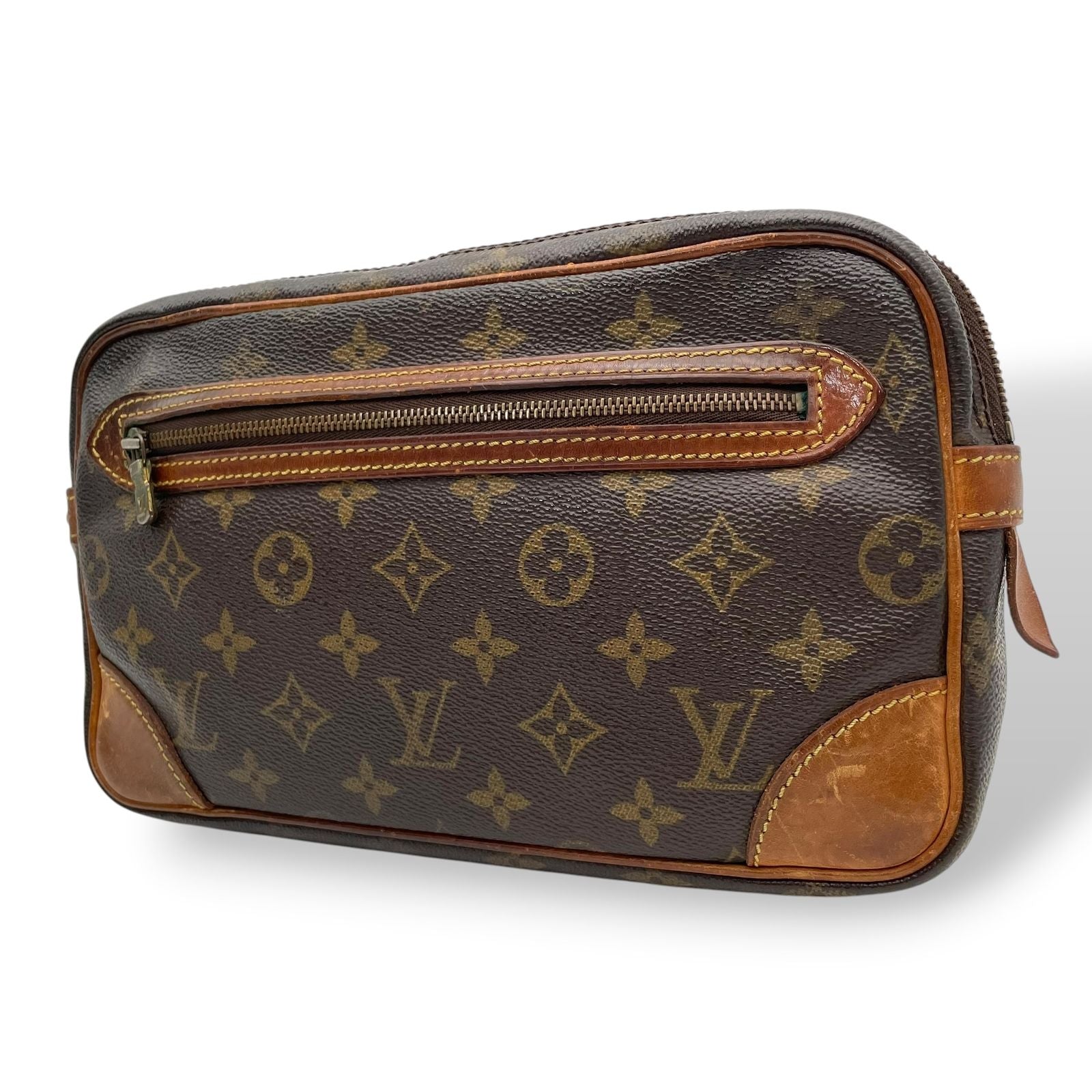 Louis Vuitton Monogram Marly Dragonne Clutch Secondbag Leather Brown Gold