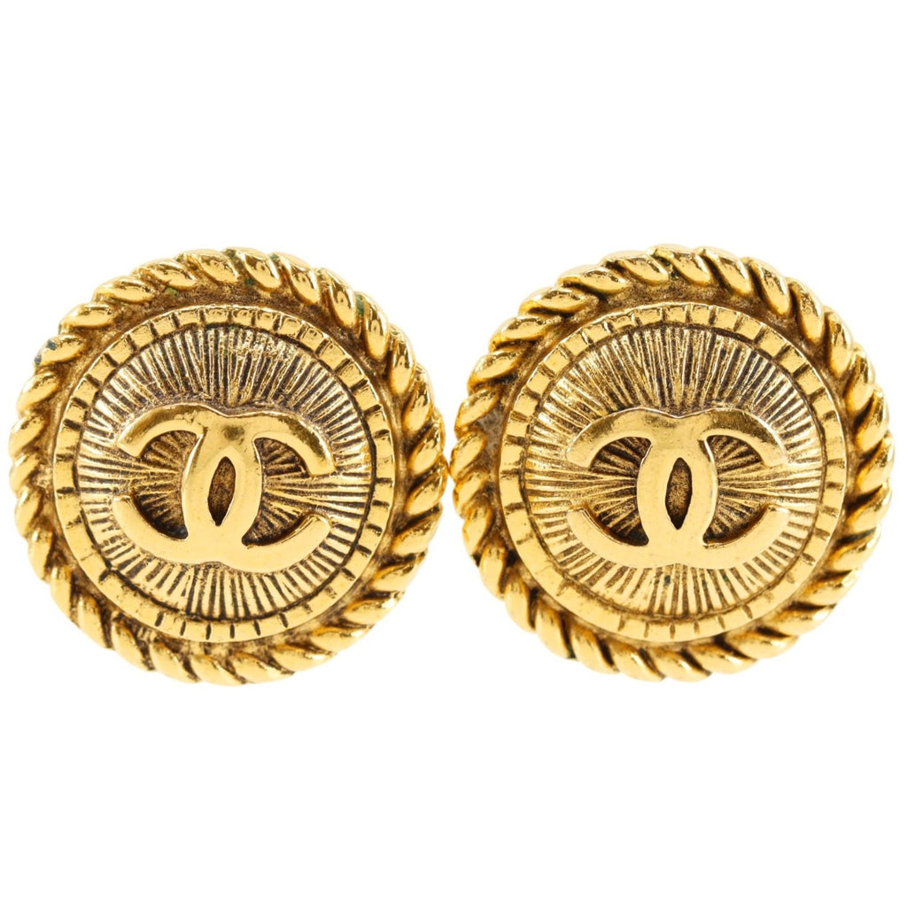 Chanel CC Logo Vintage Gold Plated Earrings