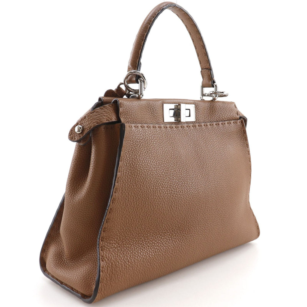 Fendi Peekaboo Selleria 2-Way Shoulder Calf Brown Handbag — view 3