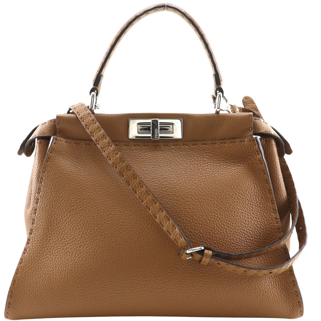 Fendi Peekaboo Selleria 2-Way Shoulder Calf Brown Handbag