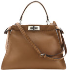 Fendi Peekaboo Selleria 2-Way Shoulder Calf Brown Handbag