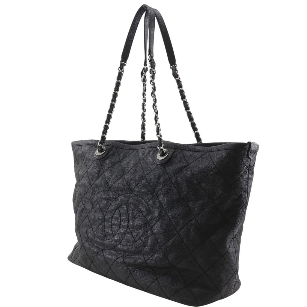 Chanel Chain Tote Quilted CC Logo Caviar Leather Black — view 2