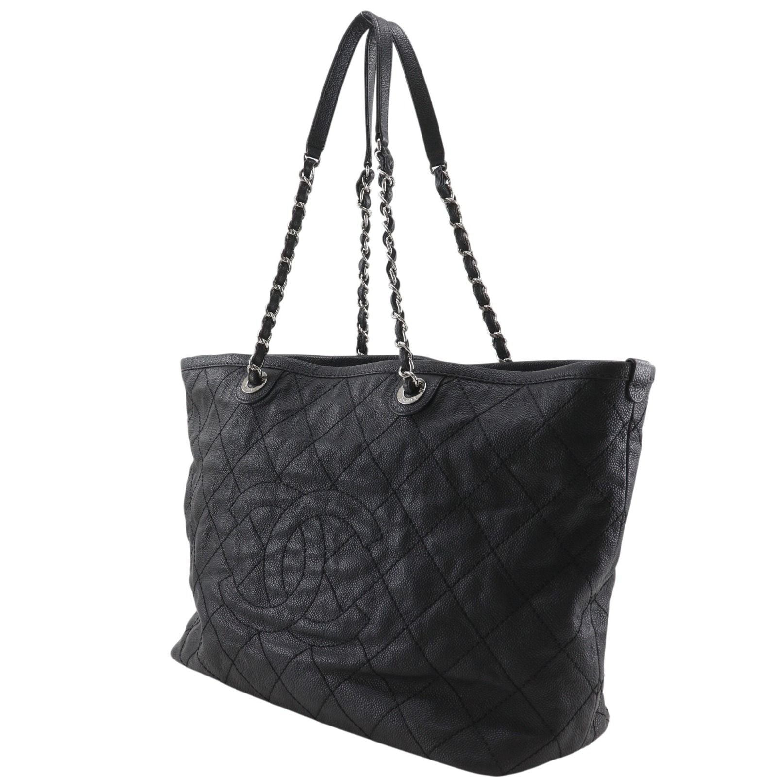 Chanel Chain Tote Quilted CC Logo Caviar Leather Black — view 2