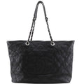 Chanel Chain Tote Quilted CC Logo Caviar Leather Black