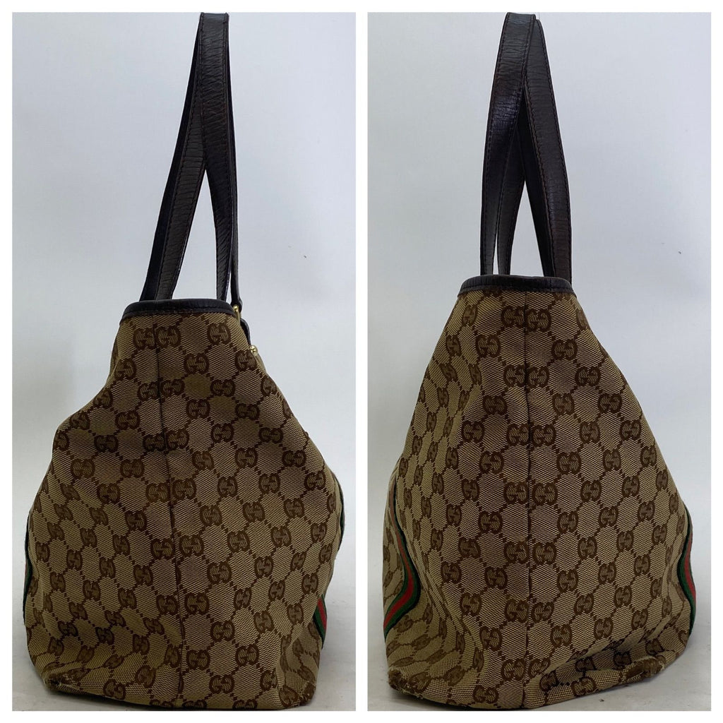 Gucci GG Canvas Tote Webbing Line Brown — view 7