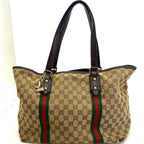Gucci GG Canvas Tote Webbing Line Brown