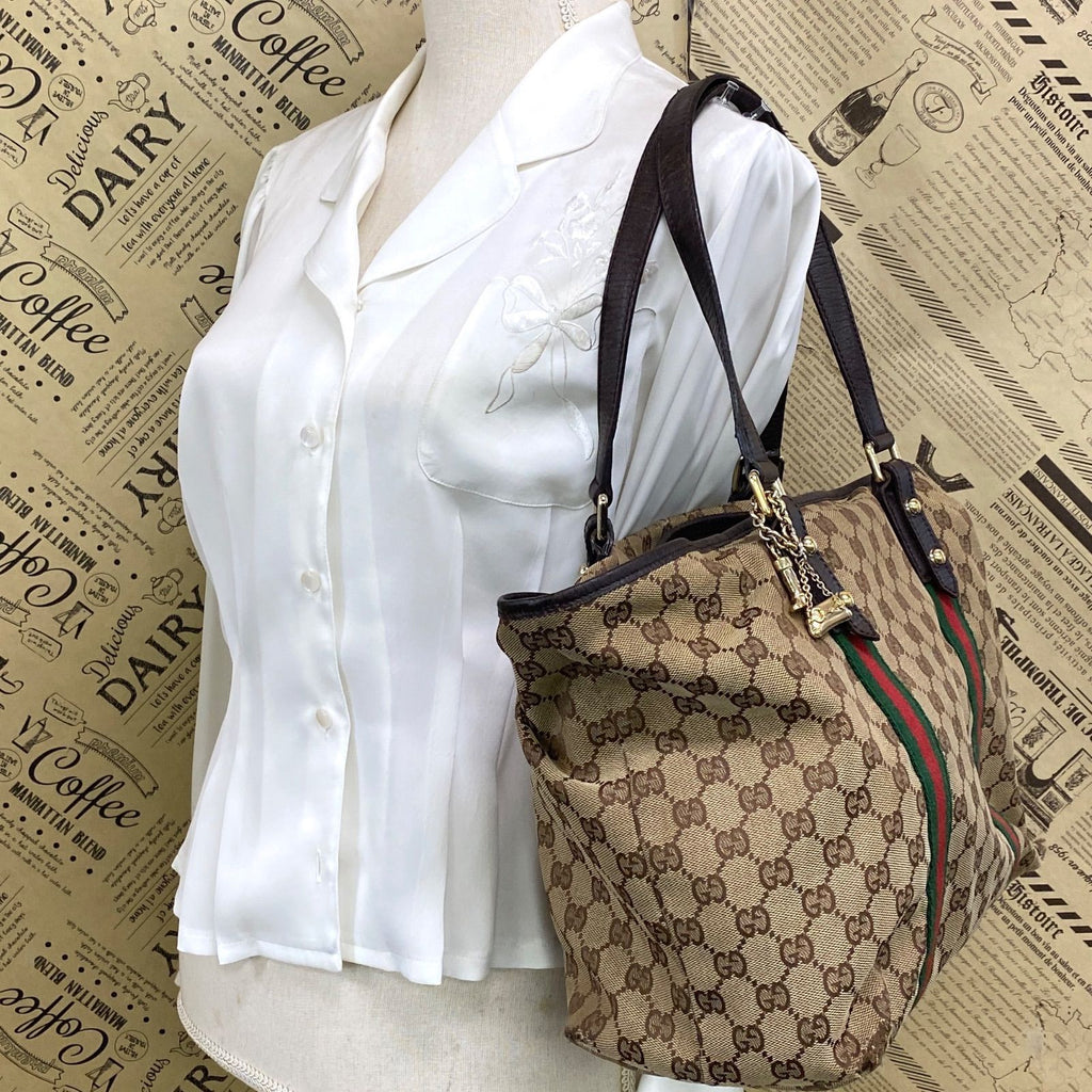 Gucci GG Canvas Tote Webbing Line Brown — view 3