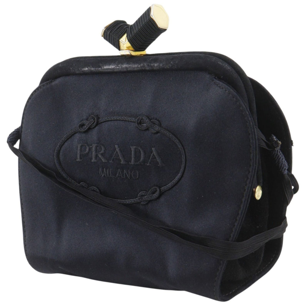 Prada Logo Kiss Lock 2-Way Clutch Satin Black — view 2