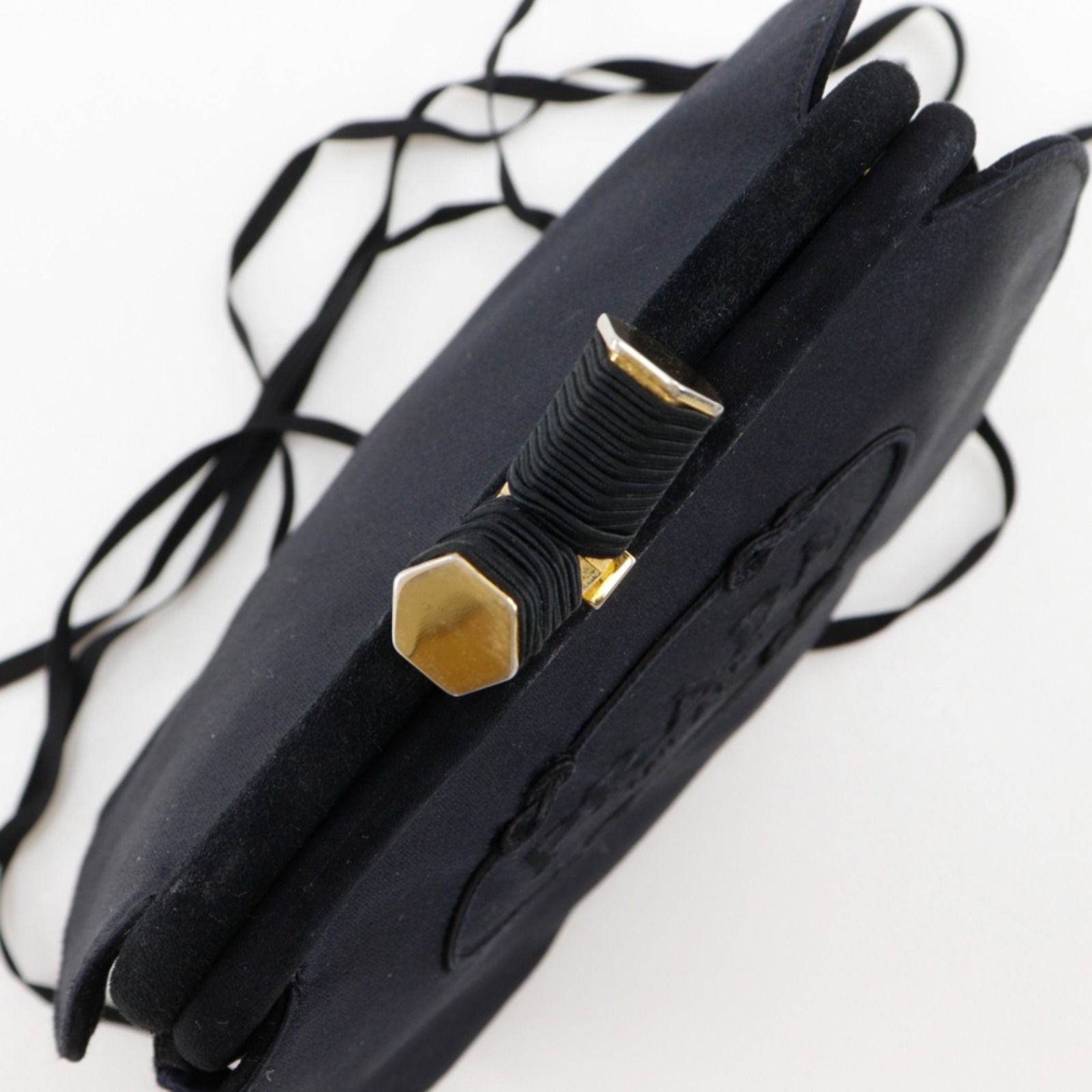 Prada Logo Kiss Lock 2-Way Clutch Satin Black — view 5